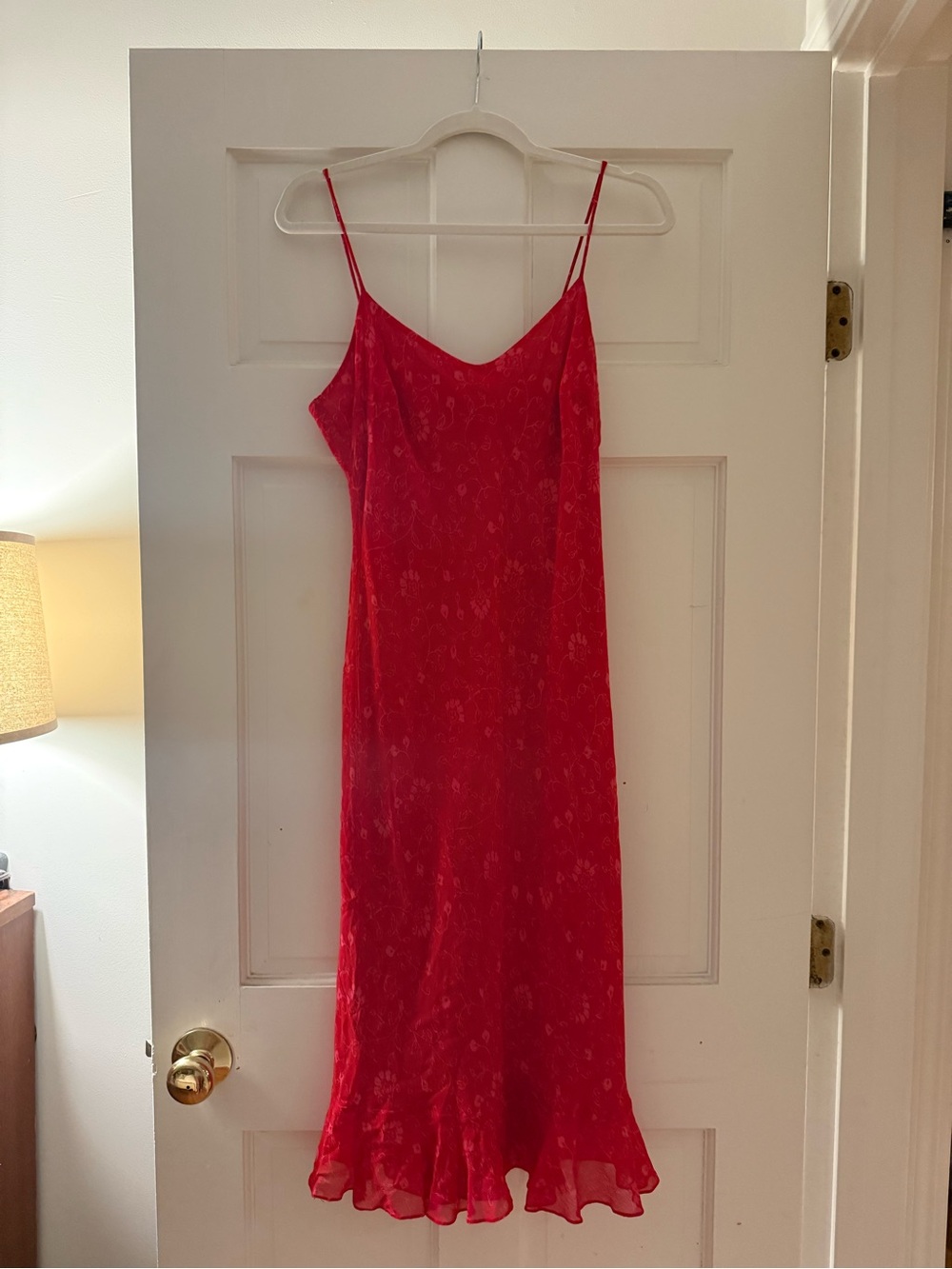 Ann Taylor Red Floral Slip Dress with Spaghetti Straps